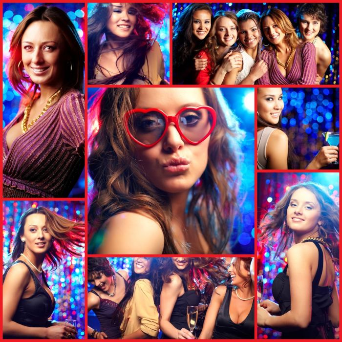 14730862 - collage of happy girls at hen party in the club